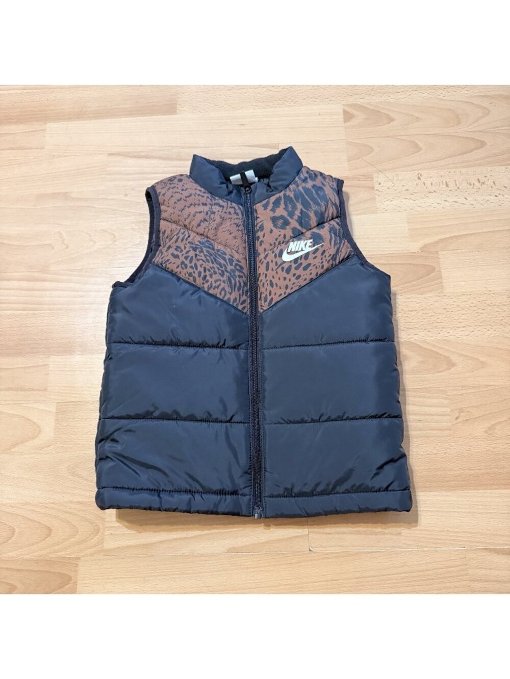 Nike Girls Vest Front Zip Cheetah Animal Print Logo 6X Years Black
